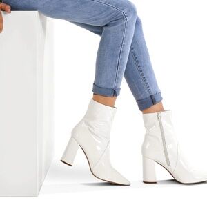 Chic White Patent Heeled Boots